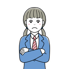 An angry high school girl with her arms crossed
