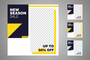 New set of editable minimal banner templates. Suitable for social media posts and web or internet ads. Vector illustration with photo college.