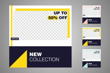 New set of editable minimal banner templates. Suitable for social media posts and web or internet ads. Vector illustration with photo college.