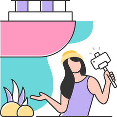 A woman taking selfie in beach