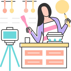 Woman cooking vlog illustration