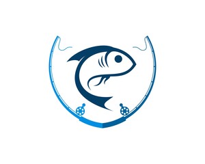 Fishing rod with jumping fish inside