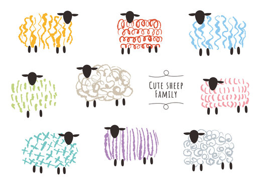 手描きの可愛い羊の家族