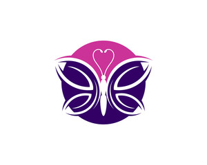 Flying butterfly silhouette in the circle logo