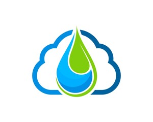 Simple cloud with water drop and half of leaf inside