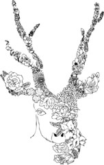 花や葉で作った鹿のアート