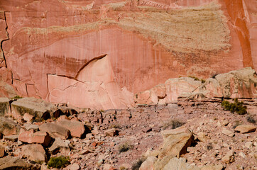 Winter in the American Southwest. Snow Covered Redrock Cliffs Driving Tourism