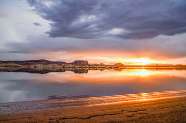 Obraz premium Winter in the American Southwest. Snow Covered Redrock Cliffs Driving Tourism