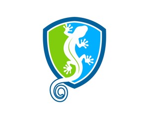 Protection shield with lizard silhouette inside