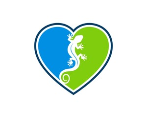 Green and blue love shape with lizard inside