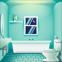 Naklejka na ściany i meble Bathroom at night background illustration in editable vector format