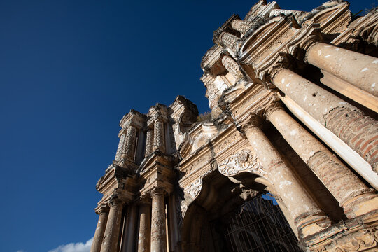 columns of santa clara ruins in antigua guatemala