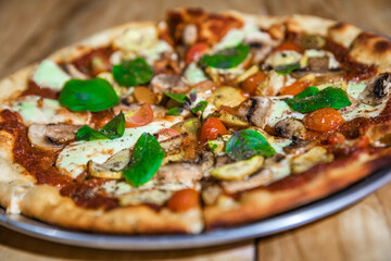 Close up of pizza made with mushrooms