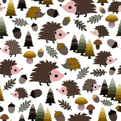 Hedgehogs and Fir Trees in the Woods