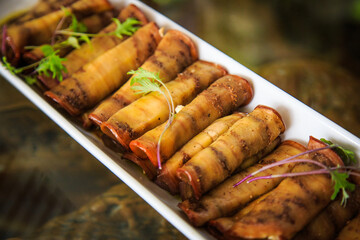 rolled slices of ham