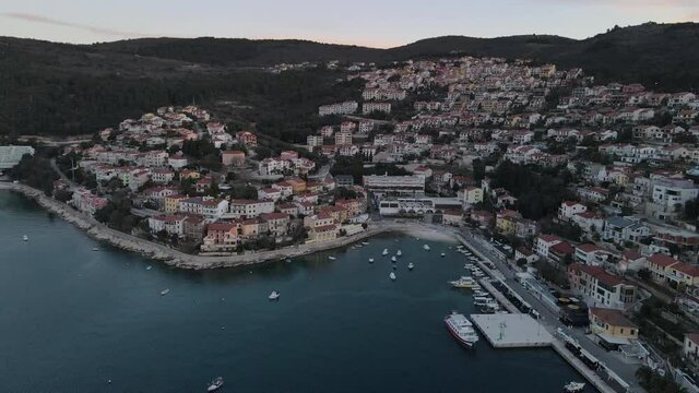 beautiful aerial of Rabac, kvarner bay at sunset in Istria, Croatia.