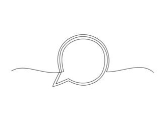 Continuous one line drawing of speech bubble, Black and white graphics vector minimalist linear illustration made of single line