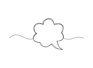 Continuous one line drawing of speech bubble, Black and white graphics vector minimalist linear illustration made of single line