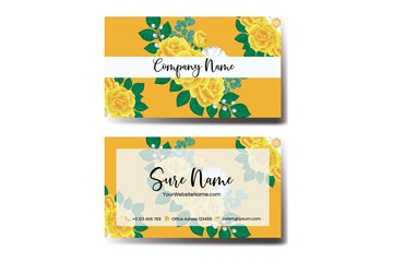 Obraz premium Business Card Template Yellow Rose Flower .Double-sided. Flat Design Vector Illustration. Stationery Design