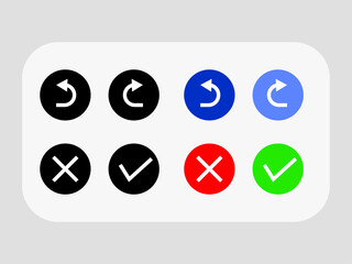 buttons for web, arrow icon, undo, redo, accepted and rejected buttons, accepted and rejected icon