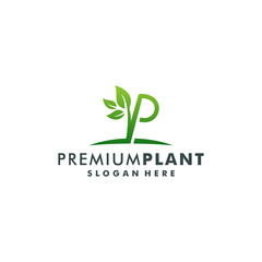 Fototapeta premium Letter P with leaf logo design vector illustration