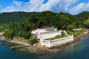 Barra Grande Fortress in Santos, Brazil harbor - 446542338