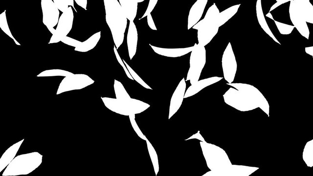 3D animation of green tea leaves flow with alpha layer