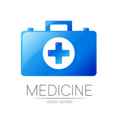 First Aid Logo Vector Medicine Symbol with Help Bag Case and Cross for Health Care Icon for Hospital