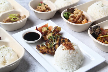 Freshly cooked assorted Filipino rice meals