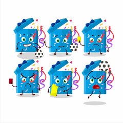 Naklejka premium Open magic gift Box cartoon character working as a Football referee