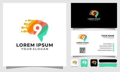 Nine number icon and brain abstract logo design vector template. 9 brain logo Premium Vector Logo and business card design