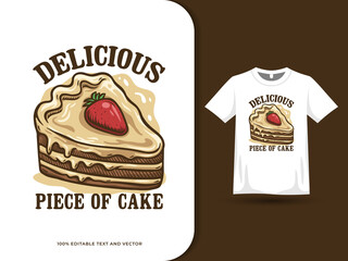 delicious cake cartoon design with tshirt template