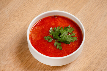 tomato soup on kitchen table