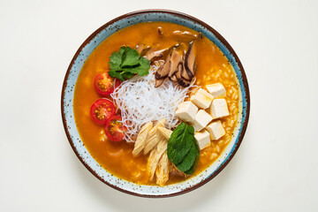 Taiwanese beef noodle soup, top view