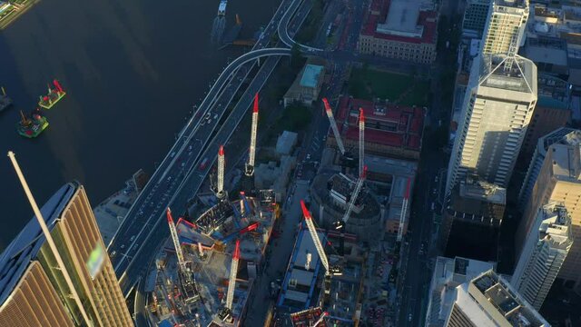 Aerial View Of Queen's Wharf Construction Site And Riverside Expressway In Brisbane City, QLD, Australia