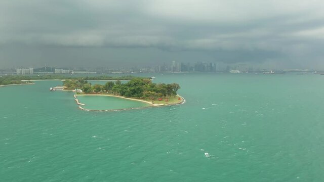 Drone shot of Kusu Islands during storm, Southern Islands, Singapore