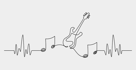 Continuous line of hand drawn music notes, vector illustration