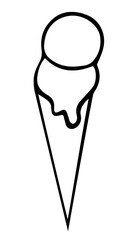 Ice cream balls in a cone hand drawn vector isolated on white background.