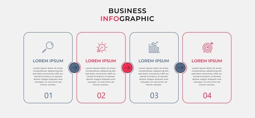 Minimal Business Infographics template. Timeline with 4 steps, options and marketing icons .Vector linear infographic with two circle conected elements. Can be use for presentation.