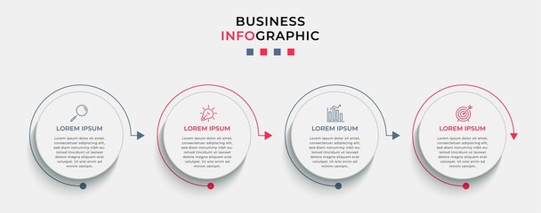 Minimal Business Infographics template. Timeline with 4 steps, options and marketing icons .Vector linear infographic with two circle conected elements. Can be use for presentation.