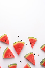 Pieces of refreshing watermelon isolated on white background.