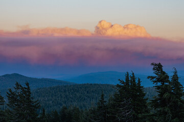Sunset Colors the Dixie Fire's Pyrocumulonimbus Cloud as Seen from Lassen Peak