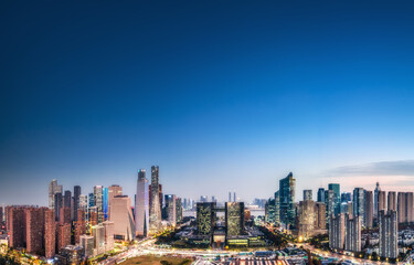 Fototapeta premium Aerial photography night view of modern city architecture landscape in Hangzhou, China