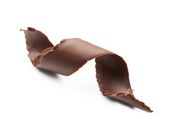 Delicious chocolate curl on white background