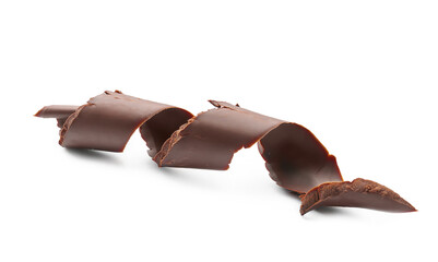 Delicious chocolate curl on white background