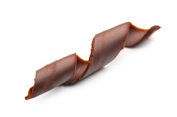 Delicious chocolate curl on white background