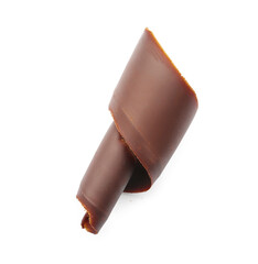 Delicious chocolate curl on white background