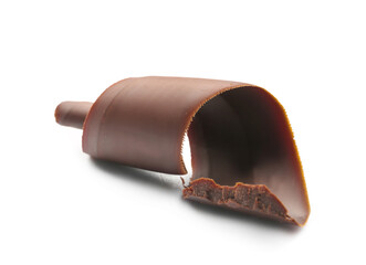 Delicious chocolate curl on white background