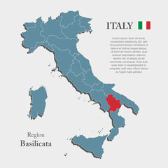 Vector map country Italy and region Basilicata