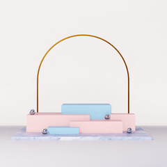 3D render abstract aesthetic podium scene for product display advertisement. Light pastel color graphic resources.